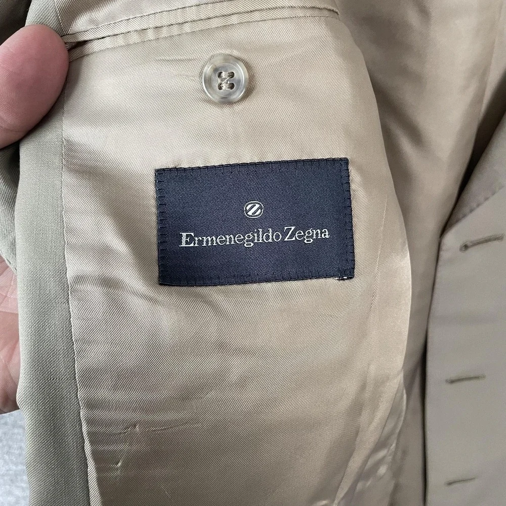 Ermenegildo Zegna Suit Jacket Mens‎ 52L Beige Classic Wool Sport Coat Made Italy